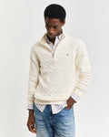 CREAM, COTTON CABLE HALF ZIP, FRONT-VIEW BY GANT AU.