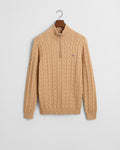 KHAKI MELANGE, COTTON CABLE HALF ZIP, FLAT-LAY BY GANT AU.