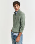 KALAMATA GREEN, COTTON CABLE HALF ZIP, FRONT-VIEW BY GANT AU.