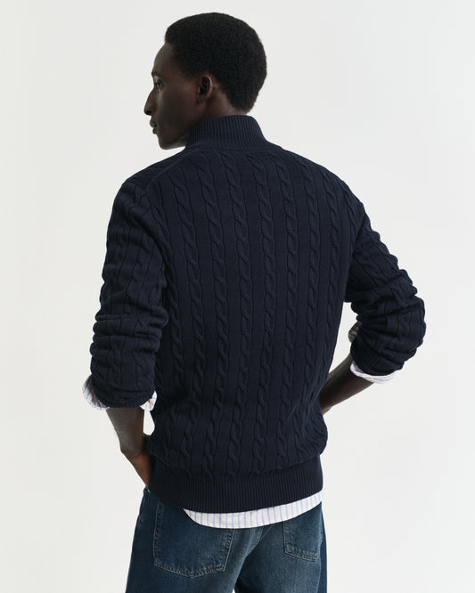 EVENING BLUE, COTTON CABLE HALF ZIP, BACK-VIEW BY GANT AU.