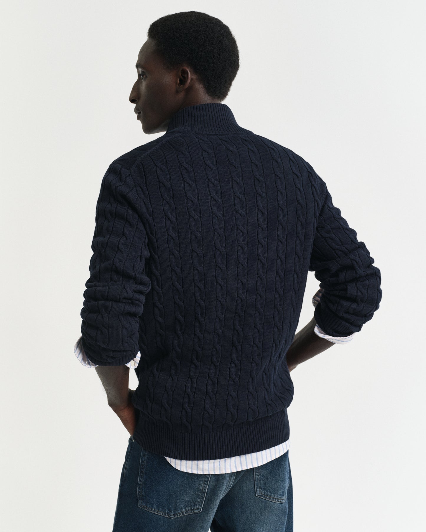 EVENING BLUE, COTTON CABLE HALF ZIP, BACK-VIEW BY GANT AU.