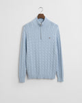 FRESH BLUE, COTTON CABLE HALF ZIP, FLAT-LAY BY GANT AU.