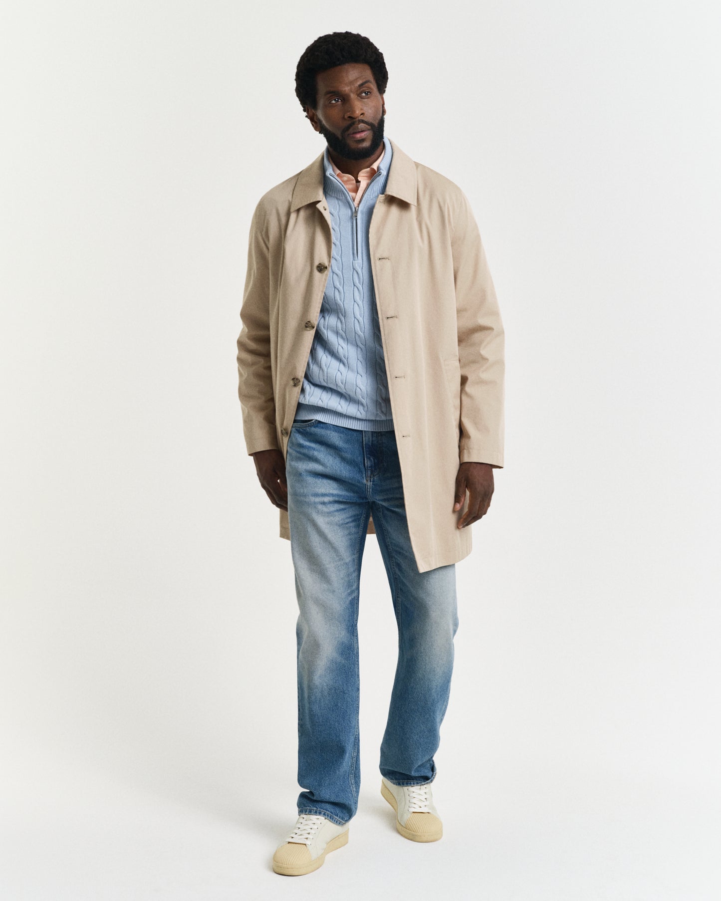 FRESH BLUE, COTTON CABLE HALF ZIP BY GANT AU.