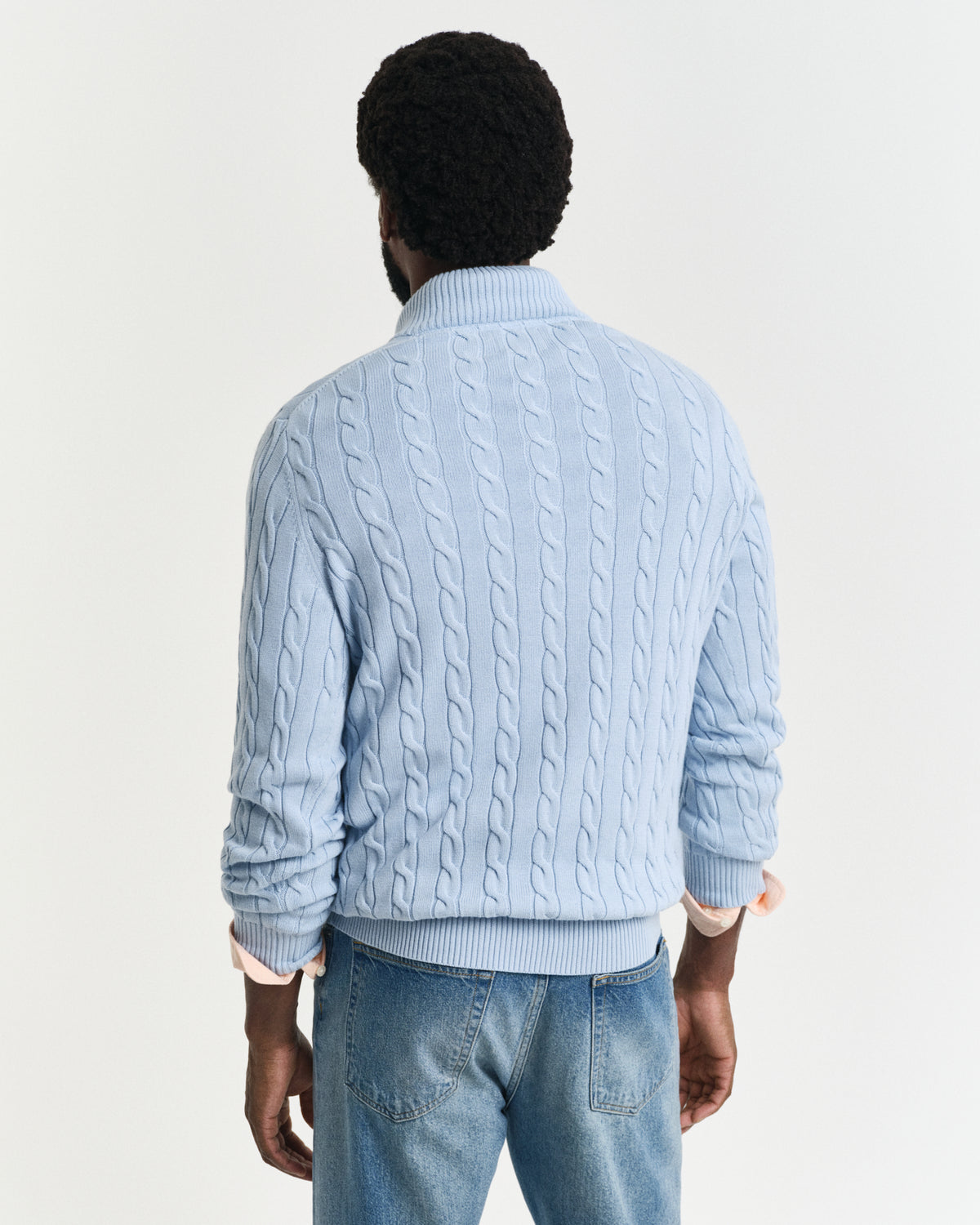 FRESH BLUE, COTTON CABLE HALF ZIP, BACK-VIEW BY GANT AU.