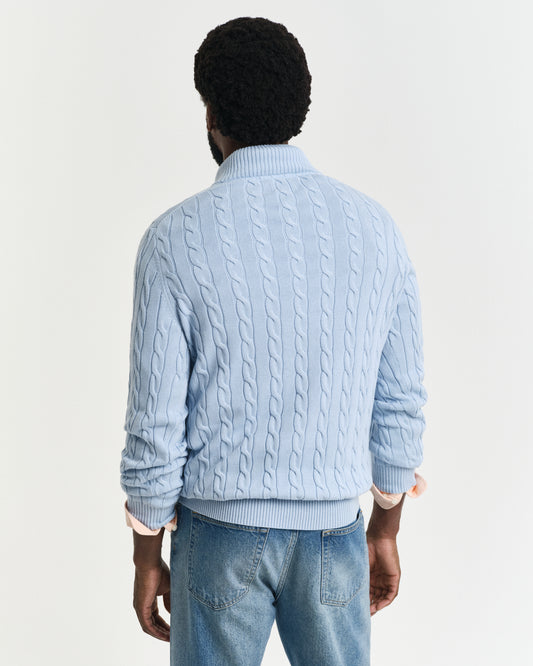 FRESH BLUE, COTTON CABLE HALF ZIP, BACK-VIEW BY GANT AU.