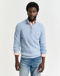 FRESH BLUE, COTTON CABLE HALF ZIP, FRONT-VIEW BY GANT AU.