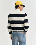 EVENING BLUE, STRIPED COTTON CABLE C-NECK, BACK-VIEW BY GANT AU.