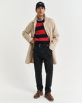 RUBY RED, STRIPED COTTON CABLE C-NECK BY GANT AU.