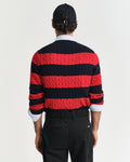 RUBY RED, STRIPED COTTON CABLE C-NECK, BACK-VIEW BY GANT AU.