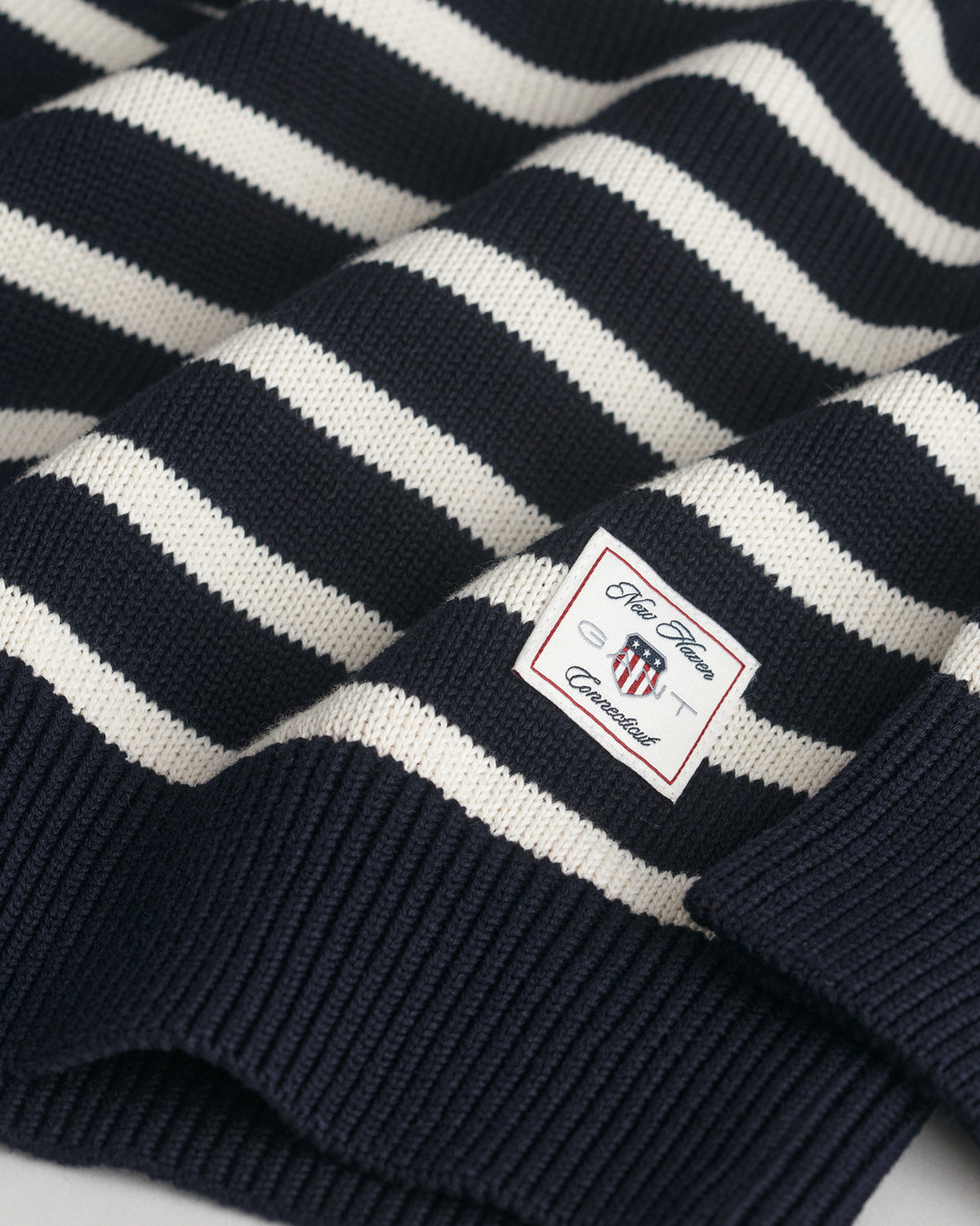 Striped Cotton Half-Buttoned Neck Sweater