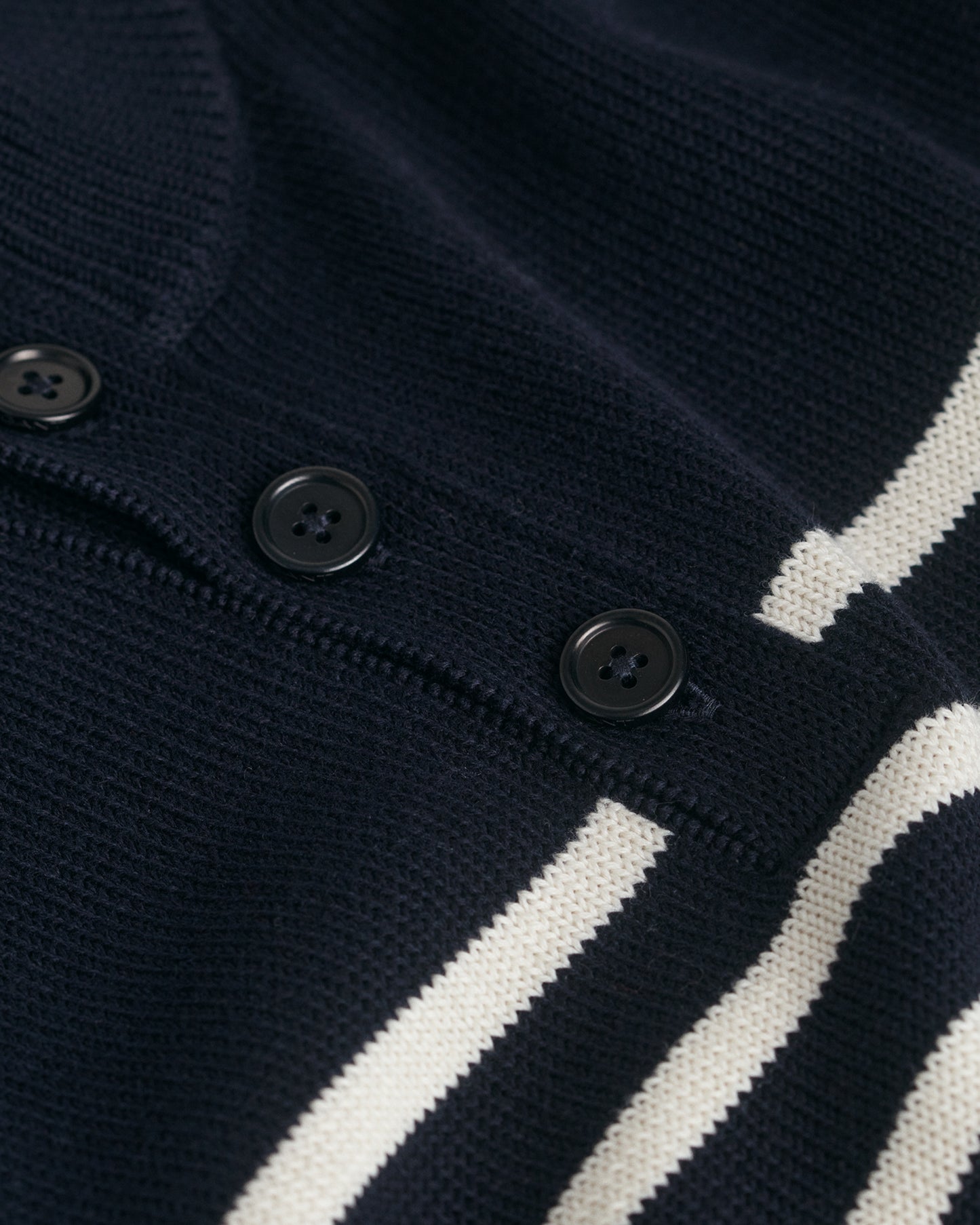 Striped Cotton Half-Buttoned Neck Sweater