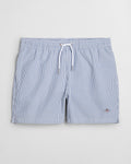 RICH BLUE, SEERSUCKER SWIM SHORTS, FRONT-VIEW BY GANT AU.