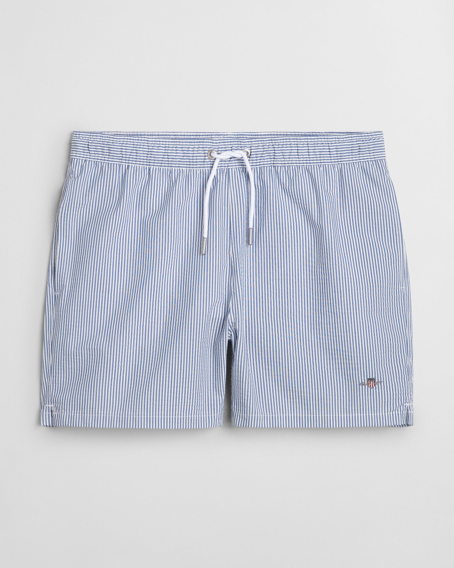 RICH BLUE, SEERSUCKER SWIM SHORTS, FRONT-VIEW BY GANT AU.