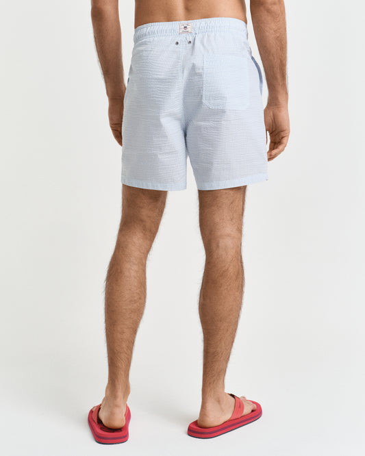 FRESH BLUE, SEERSUCKER SWIM SHORTS, BACK-VIEW BY GANT AU.