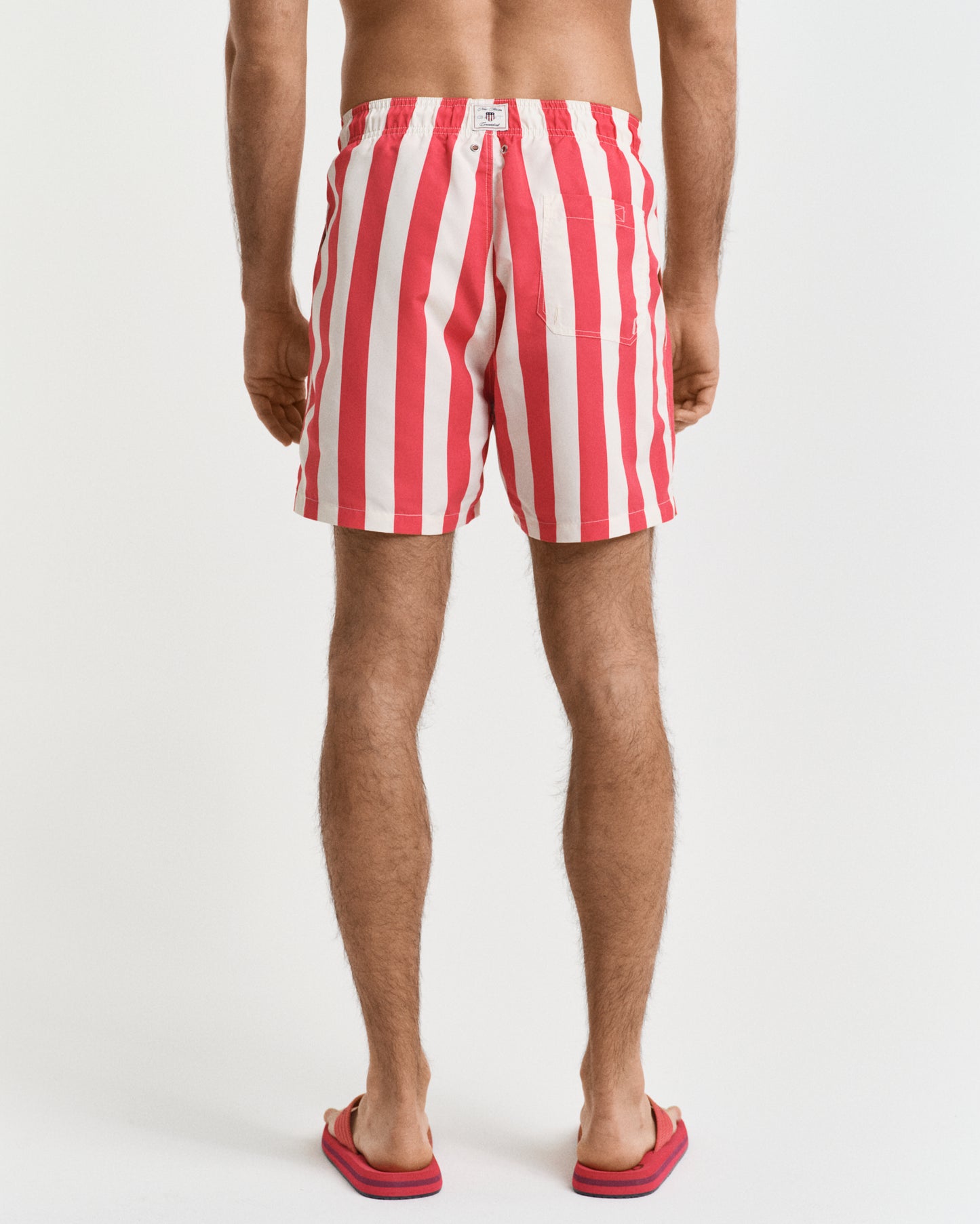 WATERMELON RED, BLOCK STRIPE SWIM SHORTS, BACK-VIEW BY GANT AU.