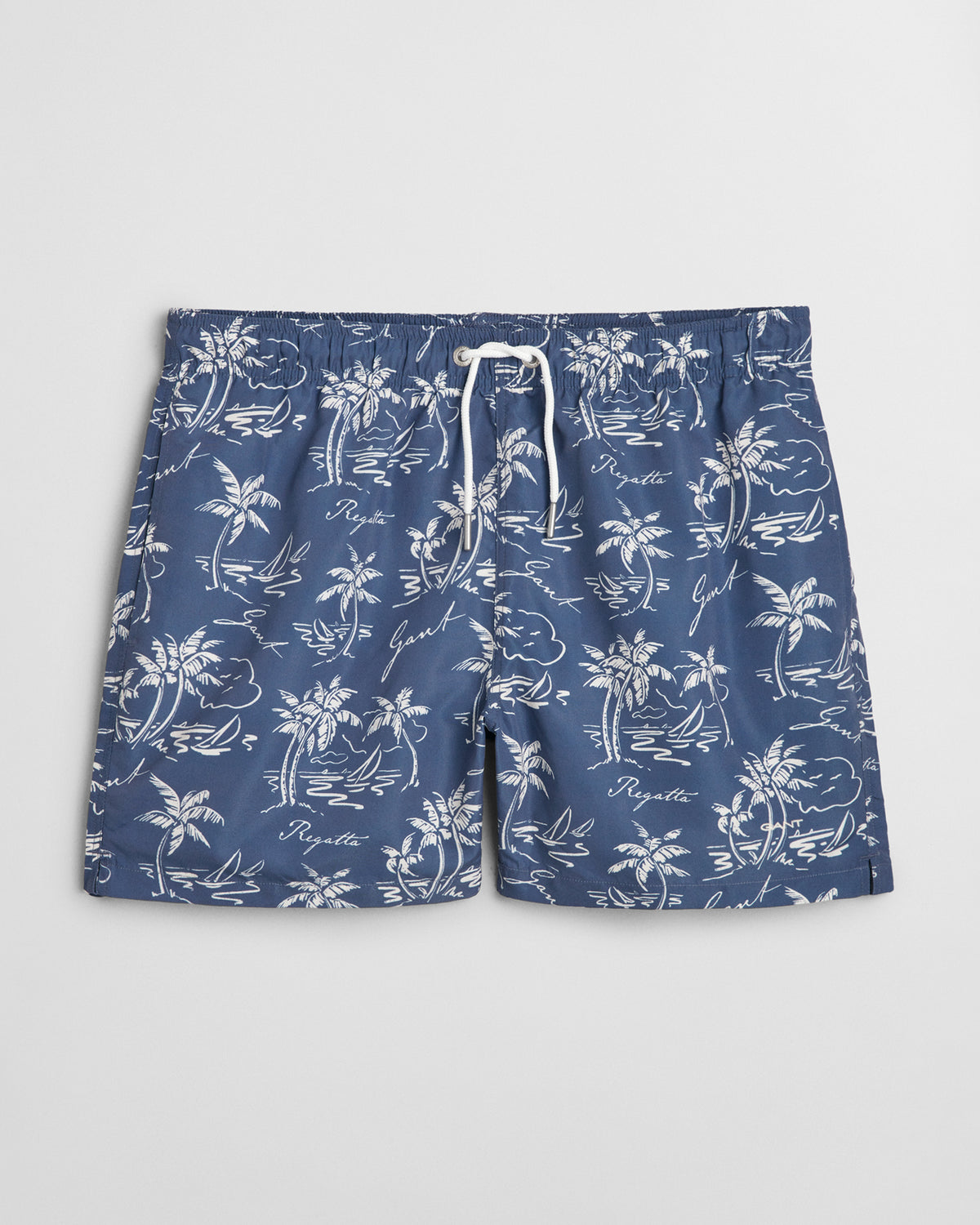 DUSTY NAVY, ISLAND PRINT SWIM SHORTS, FRONT-VIEW BY GANT AU.