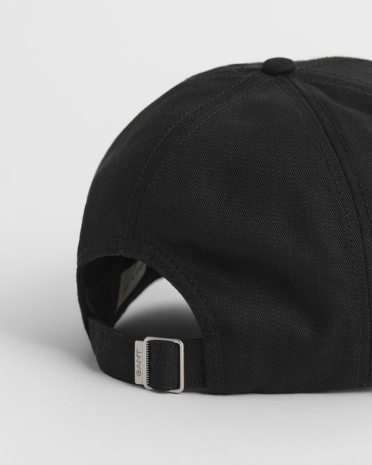 BLACK, HIGH SHIELD COTTON TWILL CAP, CLOSE-UP BY GANT AU.