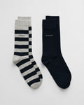 LIGHT GREY MELANGE, BARSTRIPE AND SOLID SOCKS 2-PACK BY GANT AU.