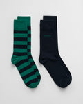 DEEP GREEN, BARSTRIPE AND SOLID SOCKS 2-PACK BY GANT AU.