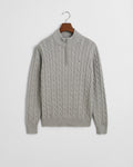GREY MELANGE, COTTON CABLE HALF ZIP BY GANT AU.