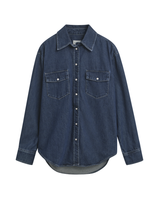 DARK BLUE WORN IN, REL POCKET DENIM SHIRT BY GANT AU.