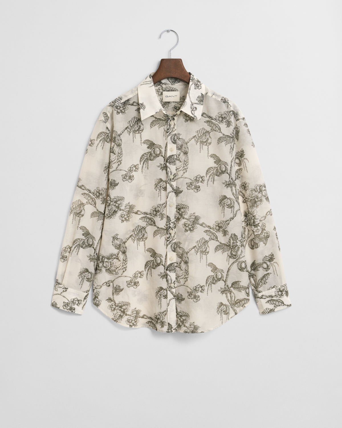 DARK MOSS GREEN, REL TREE PRINT COT SILK SHIRT BY GANT AU.