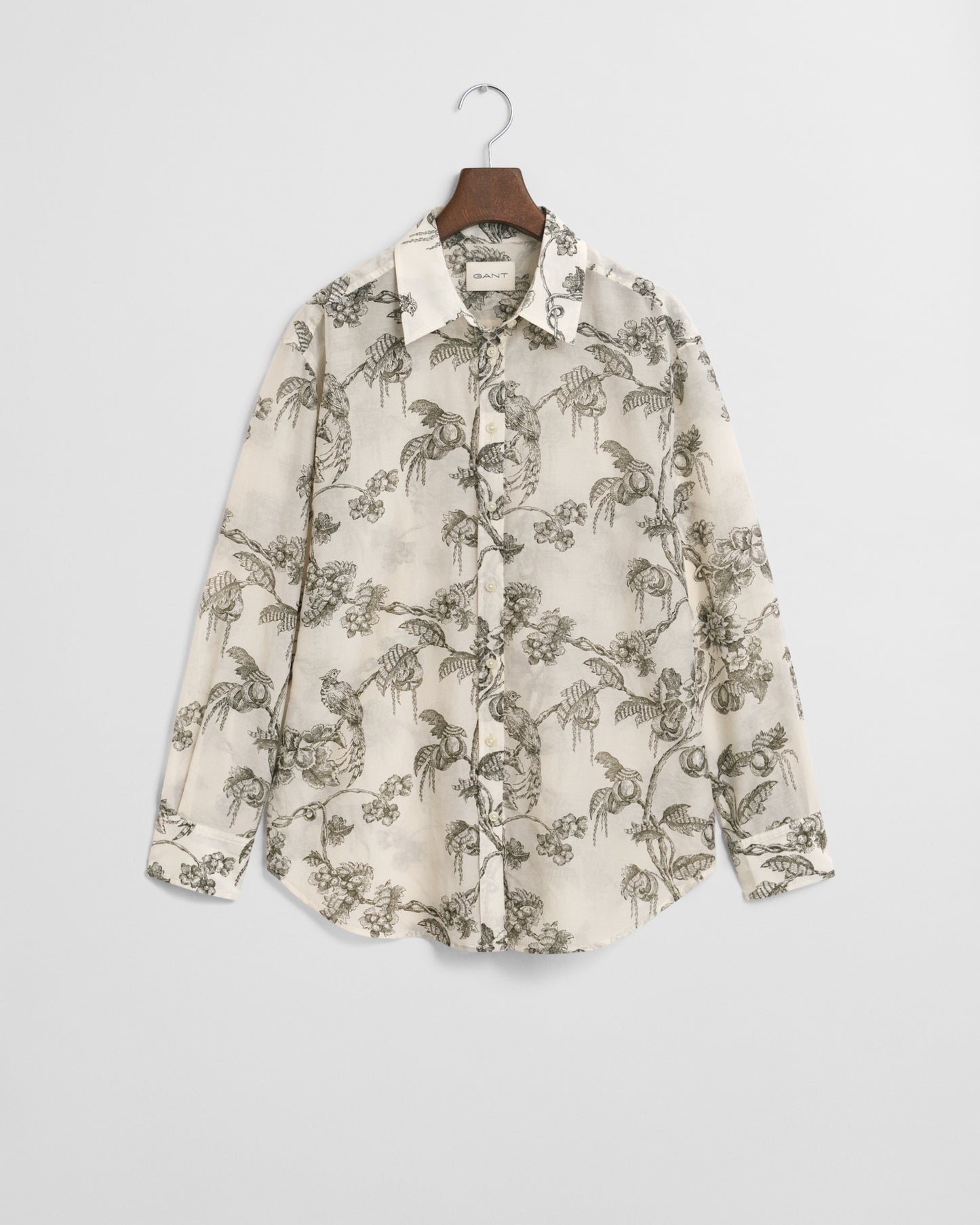 DARK MOSS GREEN, REL TREE PRINT COT SILK SHIRT BY GANT AU.