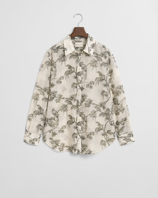 DARK MOSS GREEN, REL TREE PRINT COT SILK SHIRT BY GANT AU.