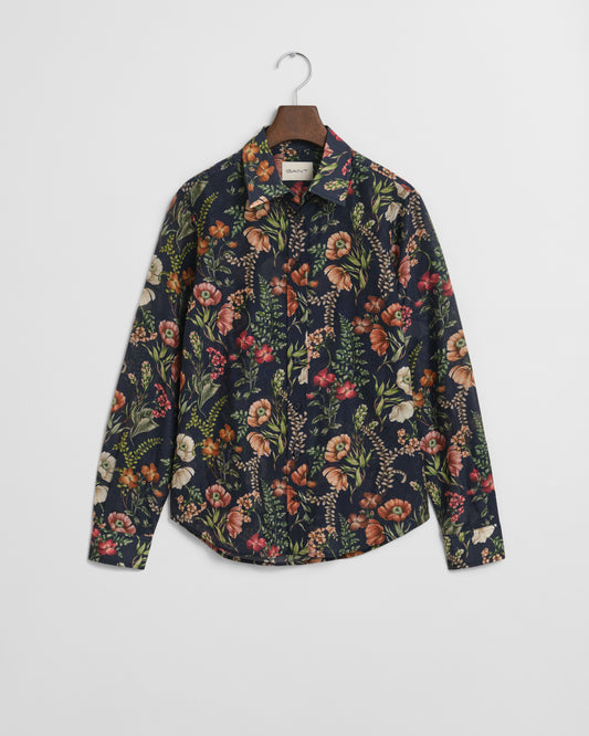 EVENING BLUE, REG FLORAL PRINT COT SILK SHIRT BY GANT AU.