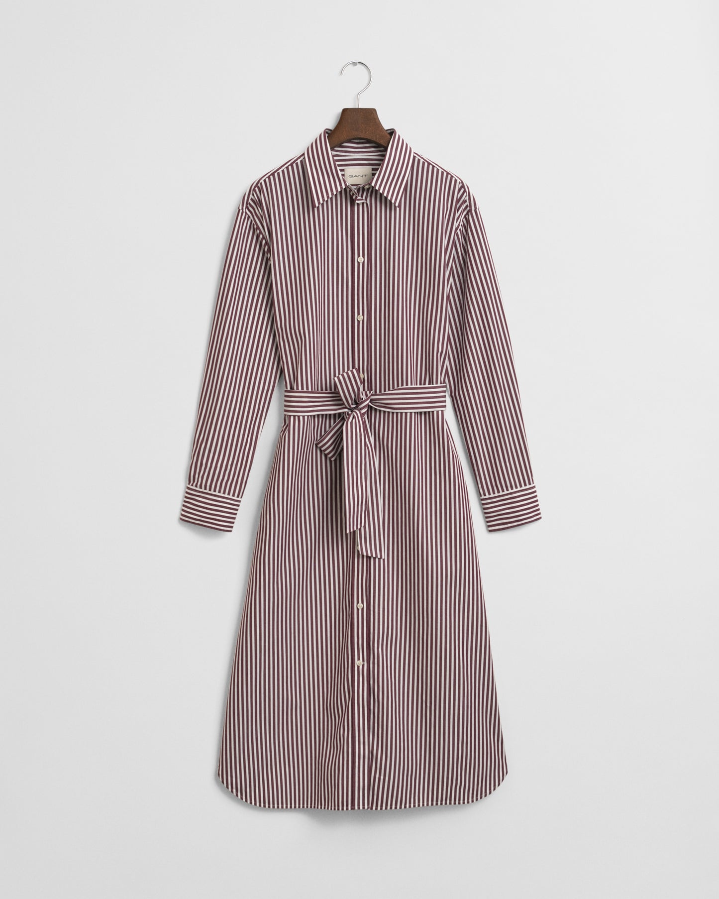 PLUM WINE, BELTED CLASSIC POPLIN SHIRT DRESS BY GANT AU.