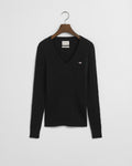 BLACK, STRETCH COTTON CABLE V-NECK BY GANT AU.