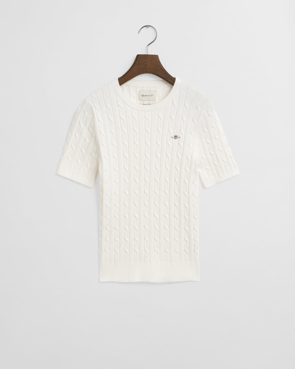 EGGSHELL, STRETCH COTTON CABLE SS C-NECK BY GANT AU.