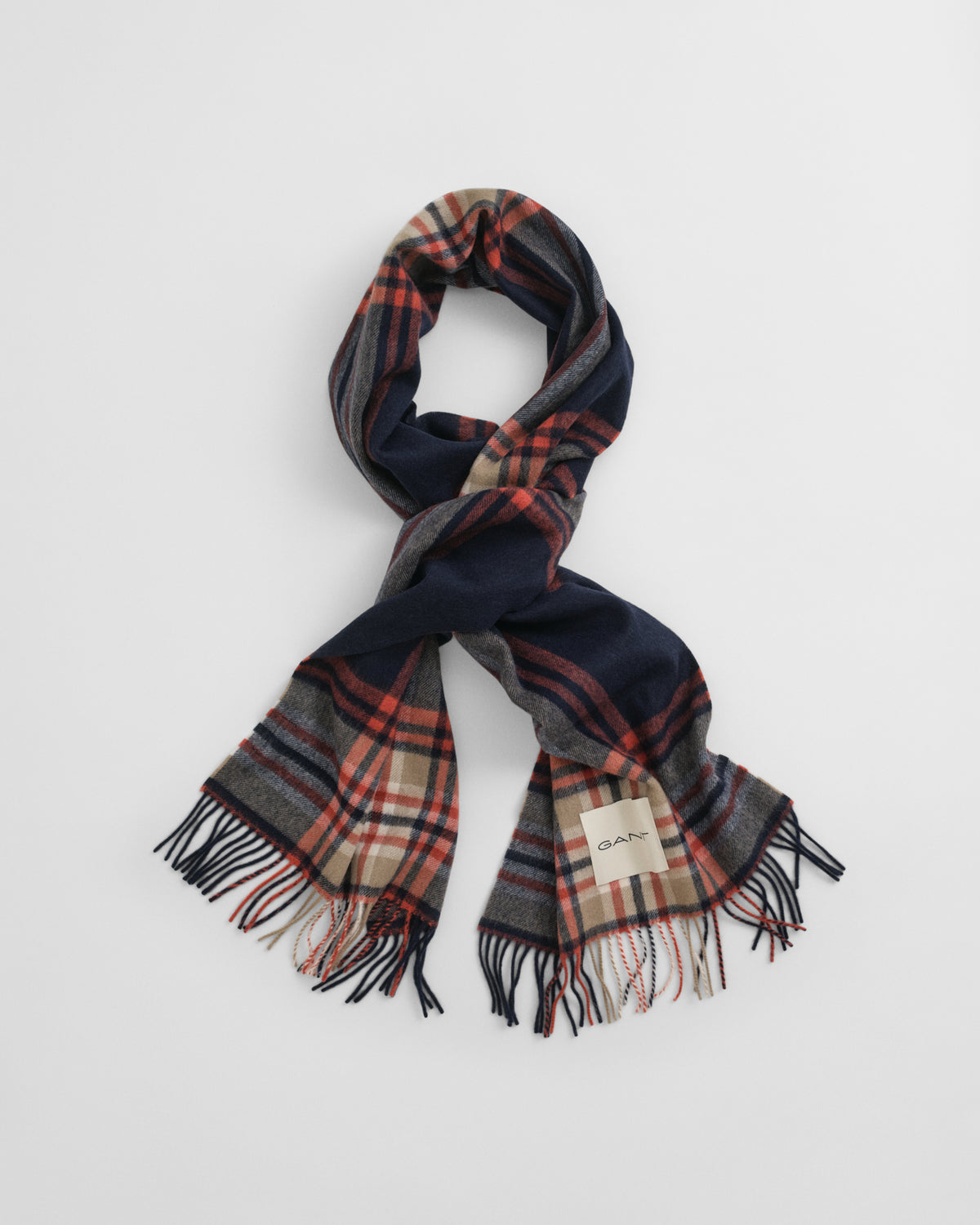 EVENING BLUE, TARTAN CHECK WOOL SCARF, BACK-VIEW BY GANT AU.