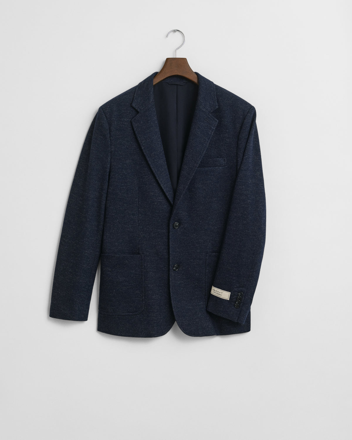 EVENING BLUE, TWO-TONE WOOL COTTON JERSEY BLAZER BY GANT AU.