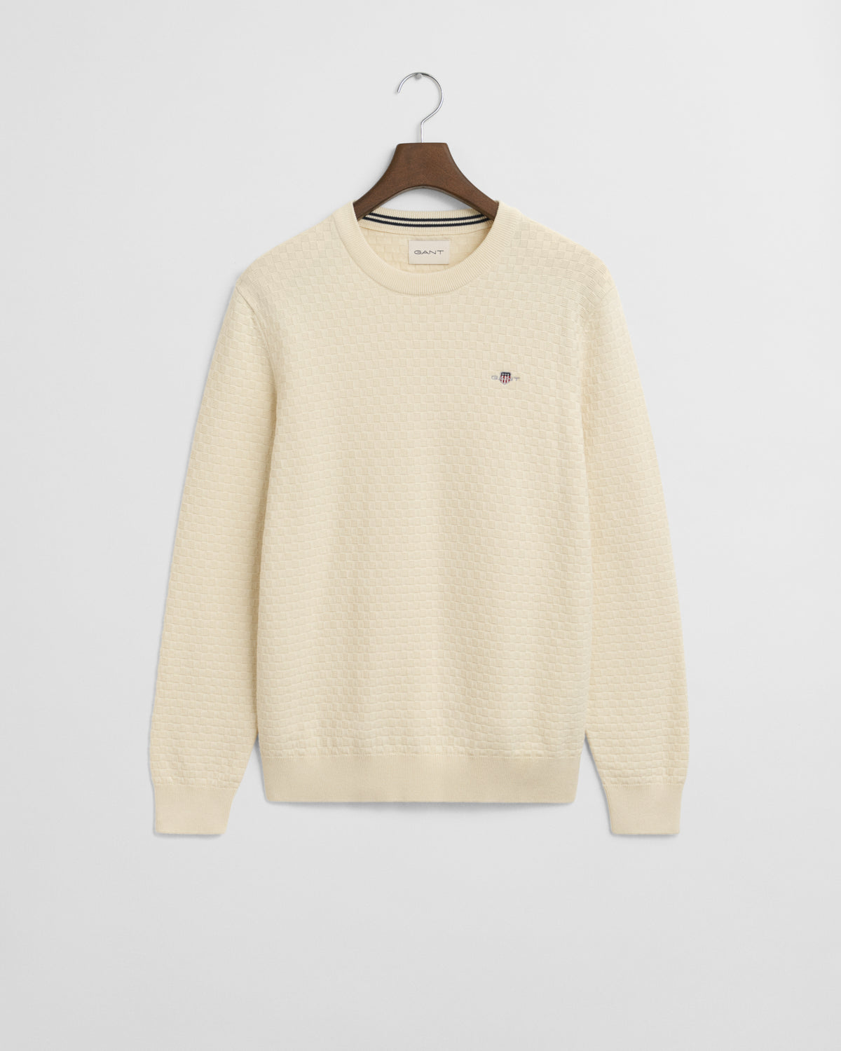 CREAM, MICRO  TEXTURE C-NECK BY GANT AU.