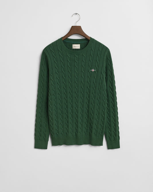 FOREST GREEN, COTTON CABLE C-NECK BY GANT AU.