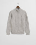 CLOUD GREY MELANGE, COTTON CABLE HALF ZIP BY GANT AU.