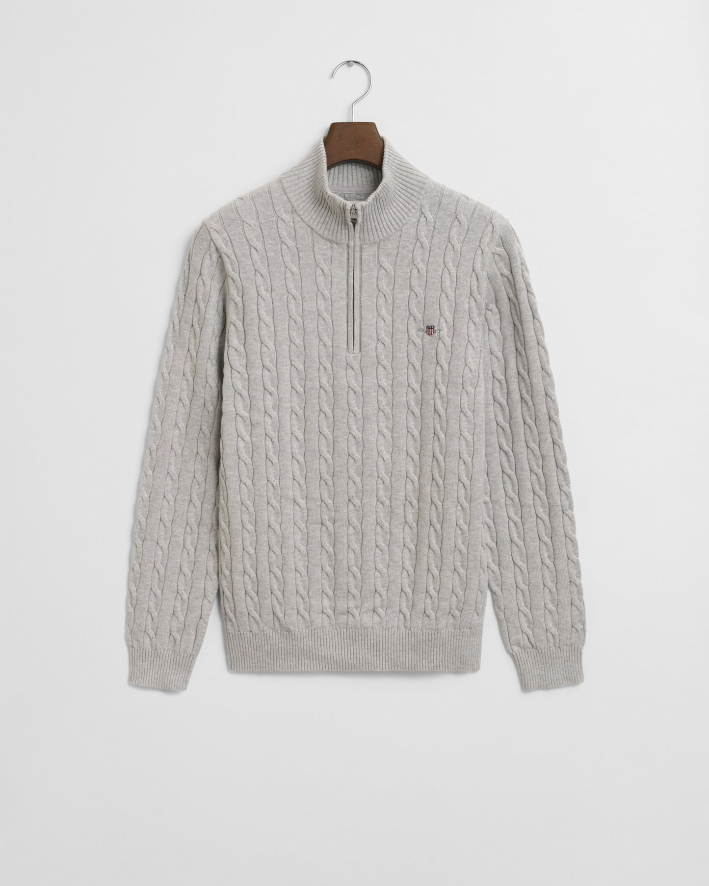 CLOUD GREY MELANGE, COTTON CABLE HALF ZIP BY GANT AU.