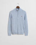 ICE BLUE MELANGE, COTTON CABLE HALF ZIP BY GANT AU.