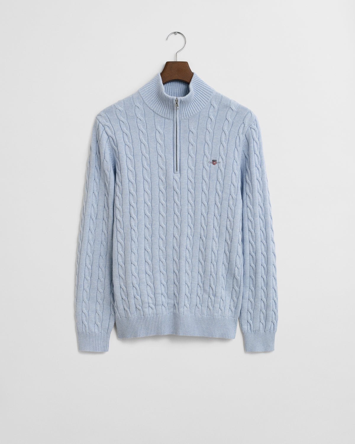 ICE BLUE MELANGE, COTTON CABLE HALF ZIP BY GANT AU.