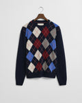 DARK NAVY MELANGE, ARGYLE C-NECK BY GANT AU.