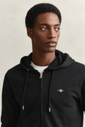 BLACK, REG SHIELD FULL ZIP HOODIE, CLOSE-UP BY GANT AU.
