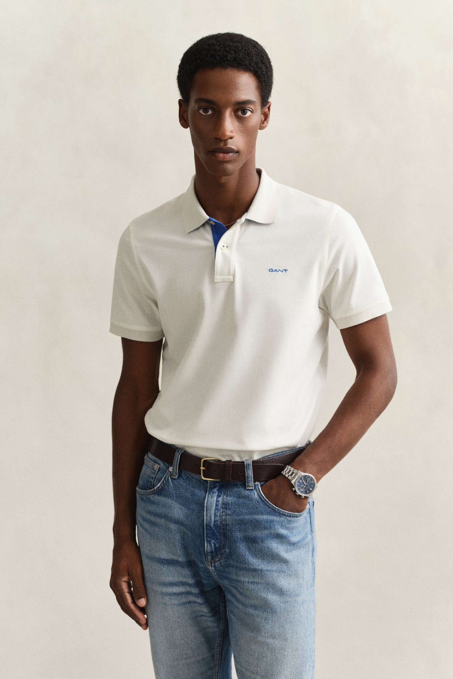 EGGSHELL, Contrast Polo Shirt, FRONT-VIEW BY GANT AU.