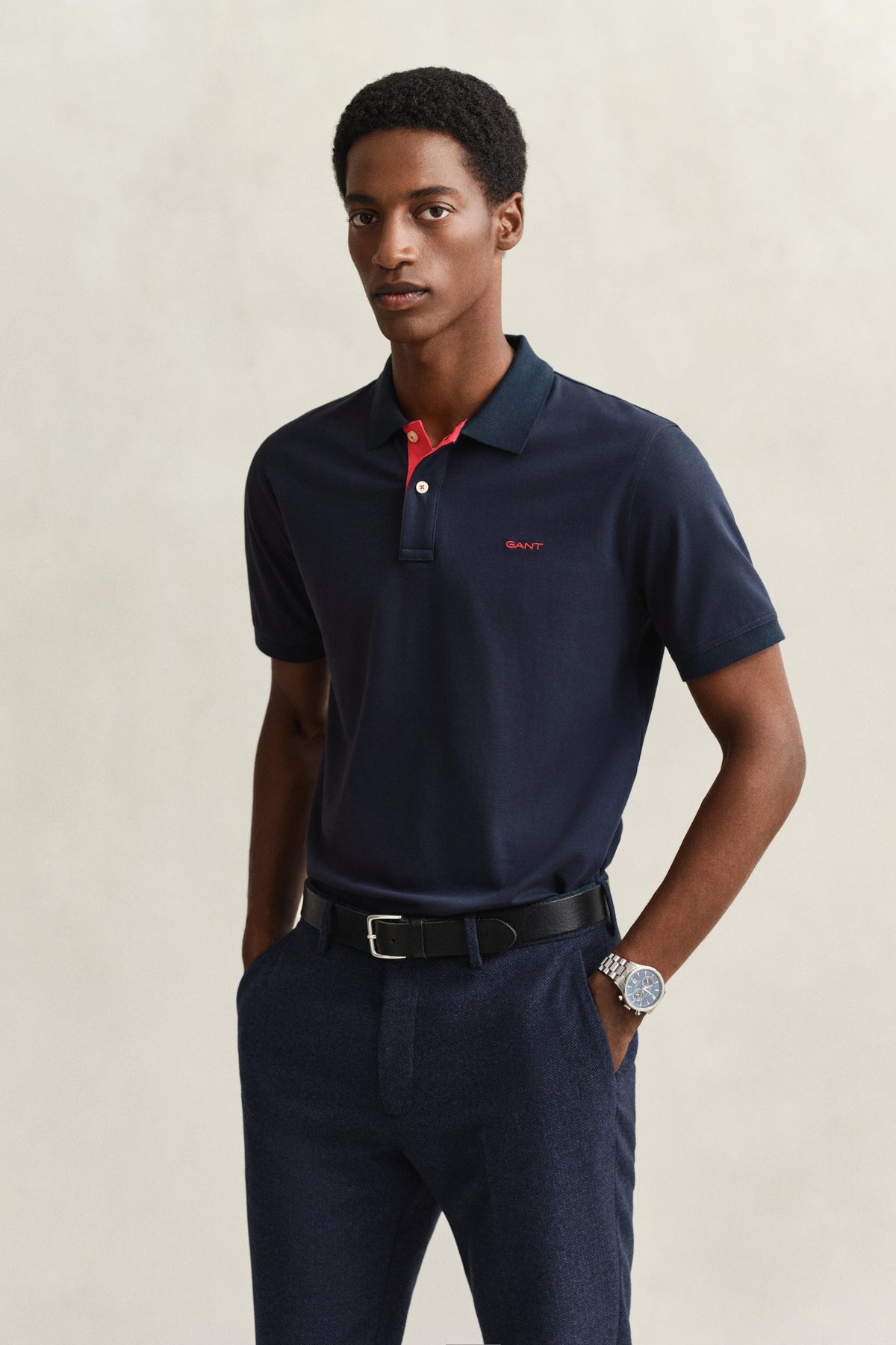 EVENING BLUE, Contrast Polo Shirt, FRONT-VIEW BY GANT AU.