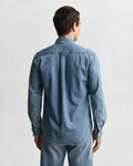 SEMI LIGHT BLUE WORN IN, REG DENIM SHIRT, BACK-VIEW BY GANT AU.