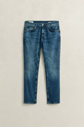 MID BLUE BROKEN IN, Classic Regular Denim Jeans, FRONT-VIEW BY GANT AU.
