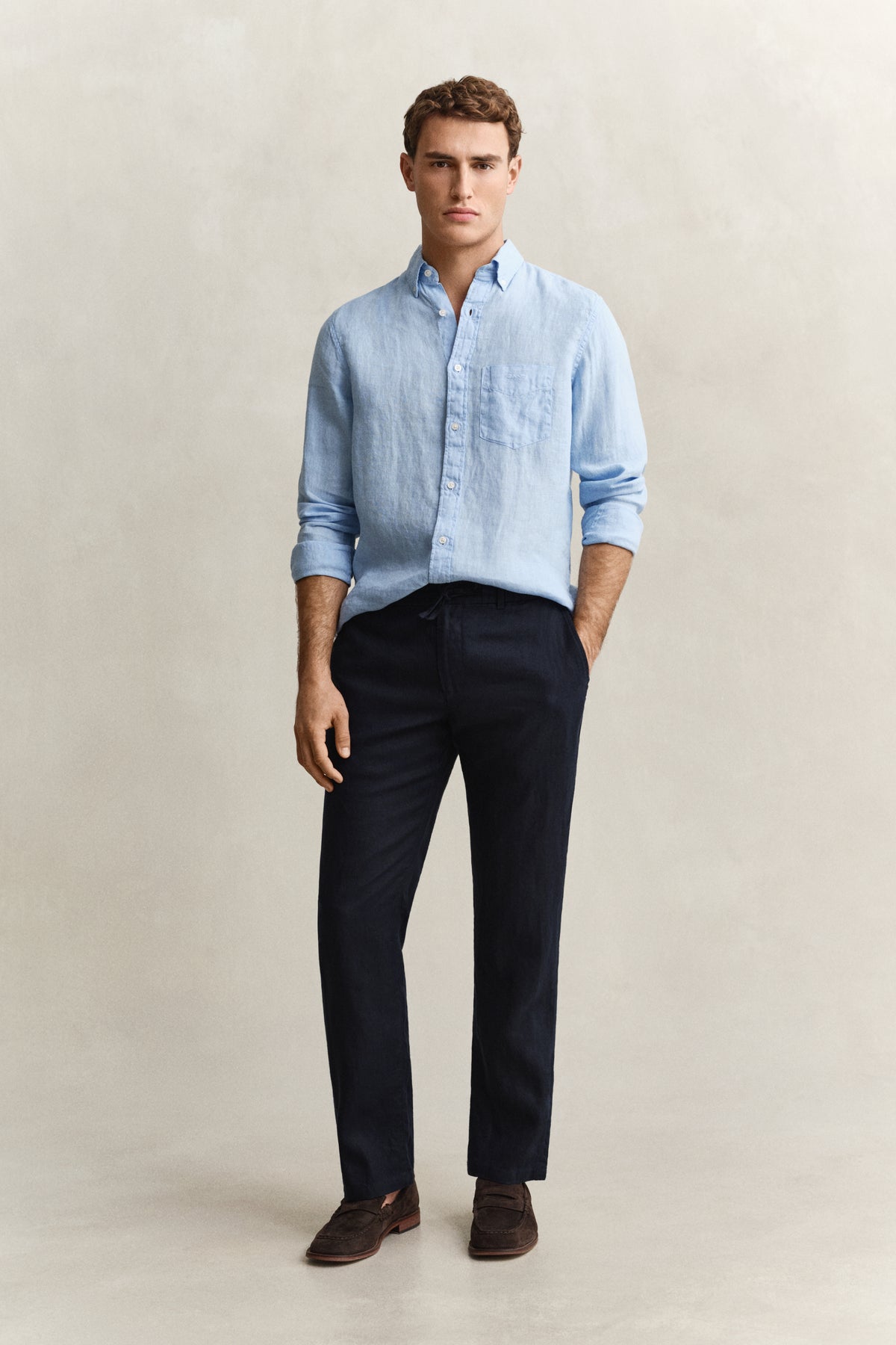 EVENING BLUE, Linen Pants, FRONT-VIEW BY GANT AU.