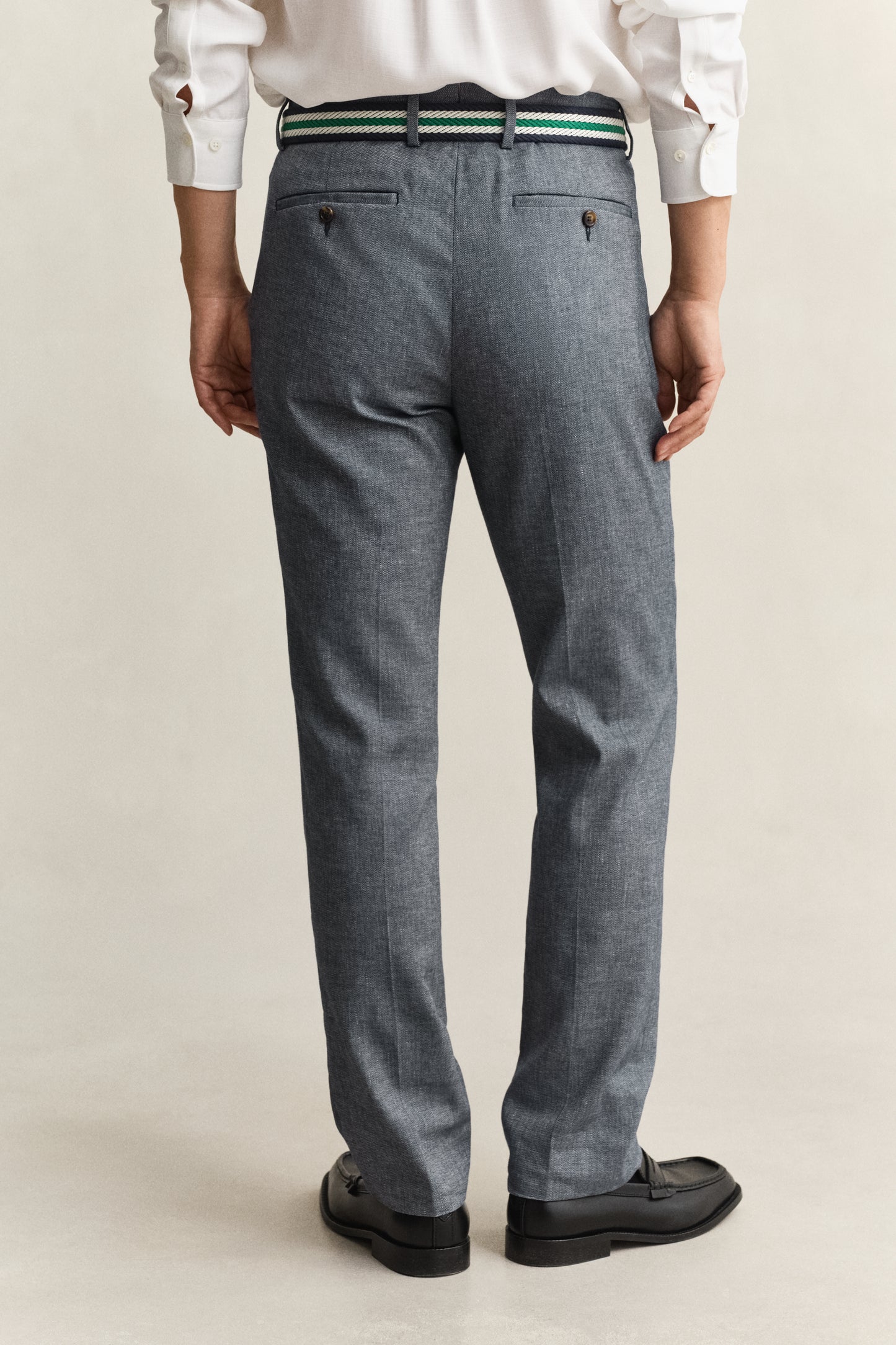 MARINE, INDIGO HERRINGBONE SUIT PANTS, BACK-VIEW BY GANT AU.