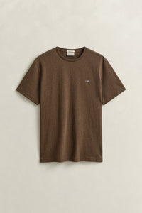HAZELNUT MELANGE, Shield T-Shirt, FLAT-LAY BY GANT AU.