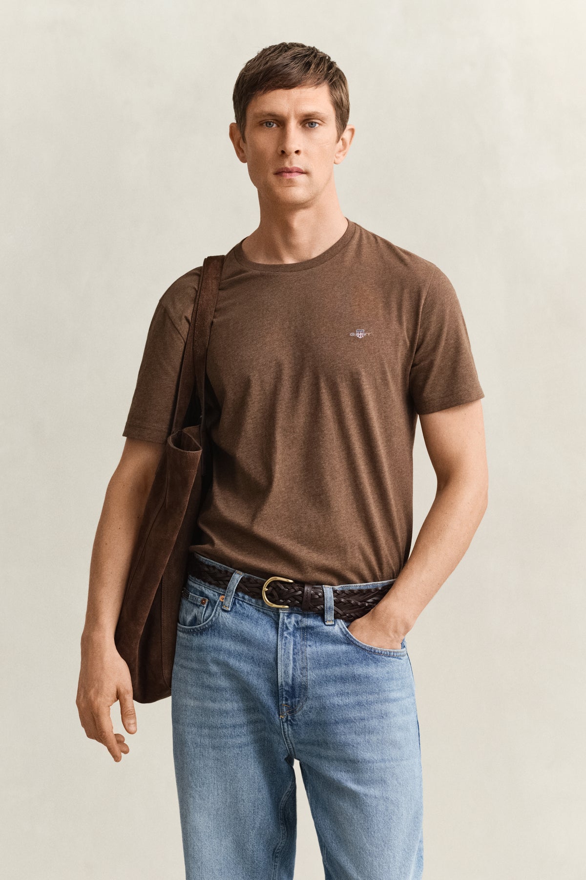 HAZELNUT MELANGE, Shield T-Shirt, FRONT-VIEW BY GANT AU.